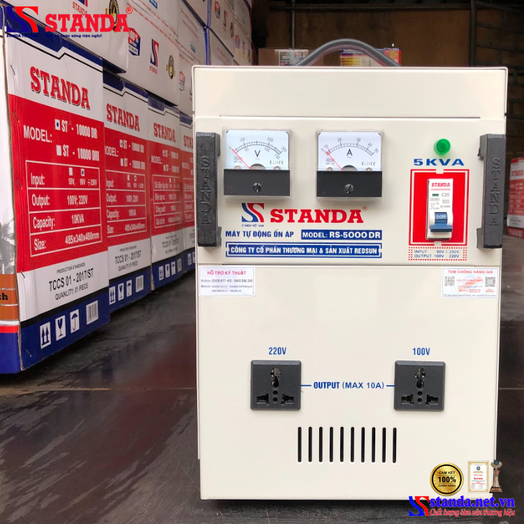 máy ổn áp Standa 5KVA dải 90V -250V thế hệ mới dây đồng 100% 
