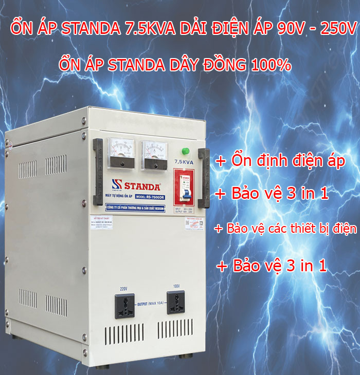 ổn áp Standa 7.5KVA điện áp 90V-250V dây đồng