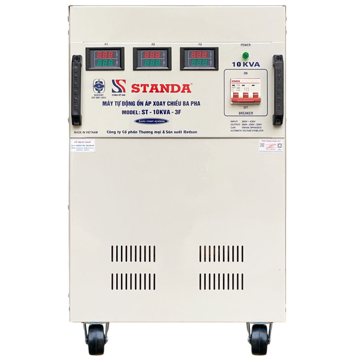 ổn áp Standa 10KVA 3 pha đồng hồ điện tử mặt trước máy