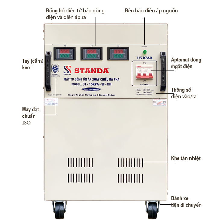 Ổn áp Standa 15kva dải 160V – 430V NEW