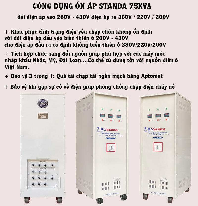 cong dung on ap Standa 75KVA dai 260V - 430V day dong voi anh cac may 