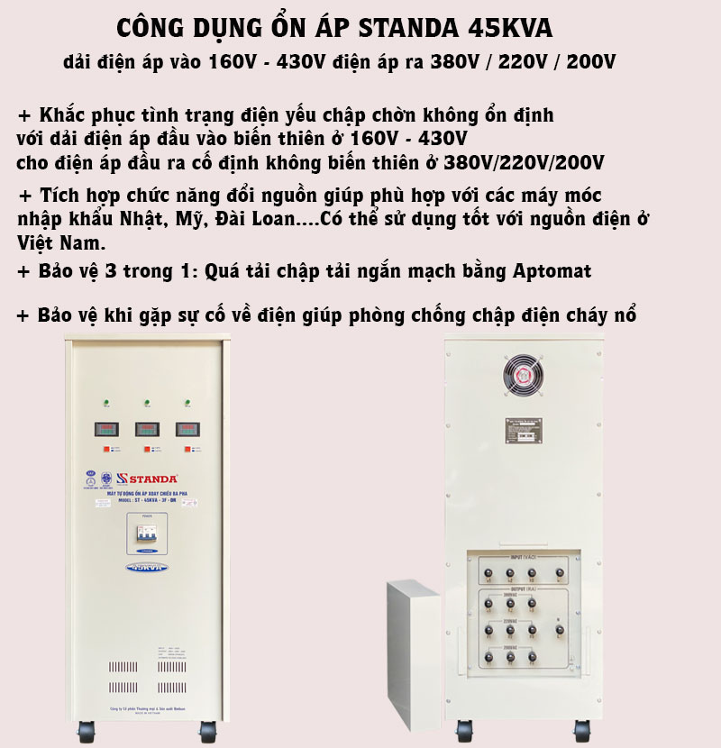 công dụng của ổn áp Standa 45kva dải 160V -430V