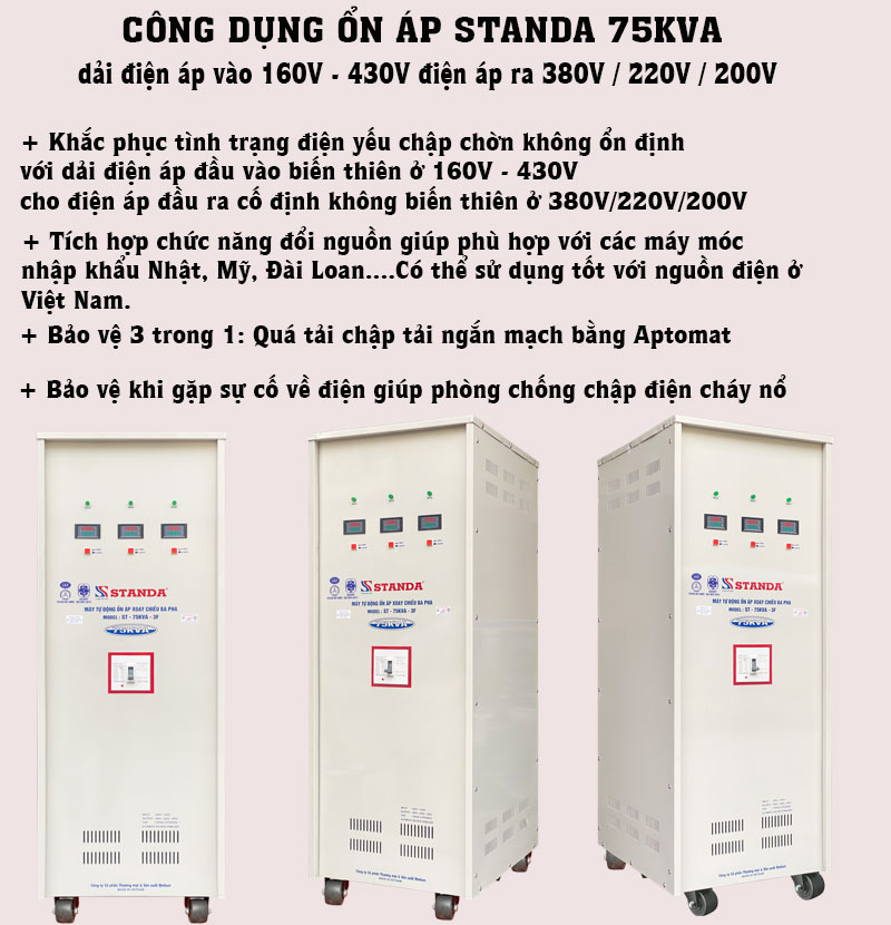 cong dung cua on ap Standa 75KVA dai 160V - 430V - vơi anh cong dung cua may