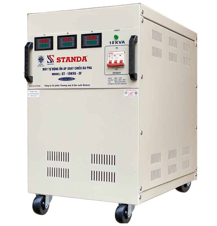 Ổn áp Standa 10KVA 3 pha đồng hồ điện tử dải 260V -430V