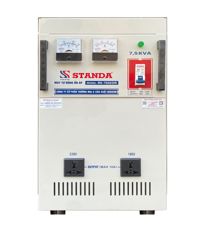 ảnh máy ổn áp Standa 7.5KVA dải 90V-250V mặt trước của máy