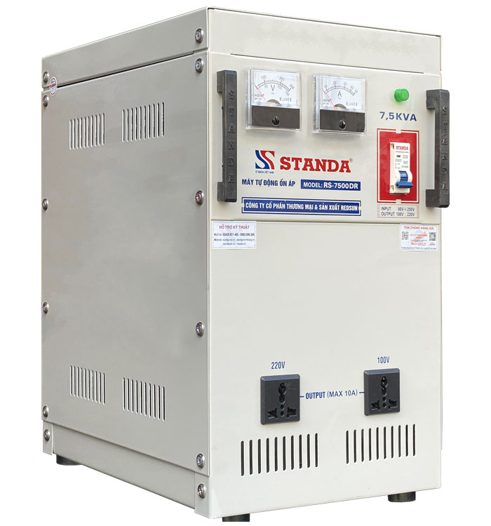 Hình ảnh máy ổn áp Standa 7.5KVA mặt nghiêng của máy dải 90V-250V