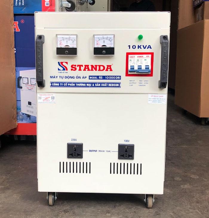 ổn áp Standa 10KVA dải 50V -250V dây đồng mặt trước máy