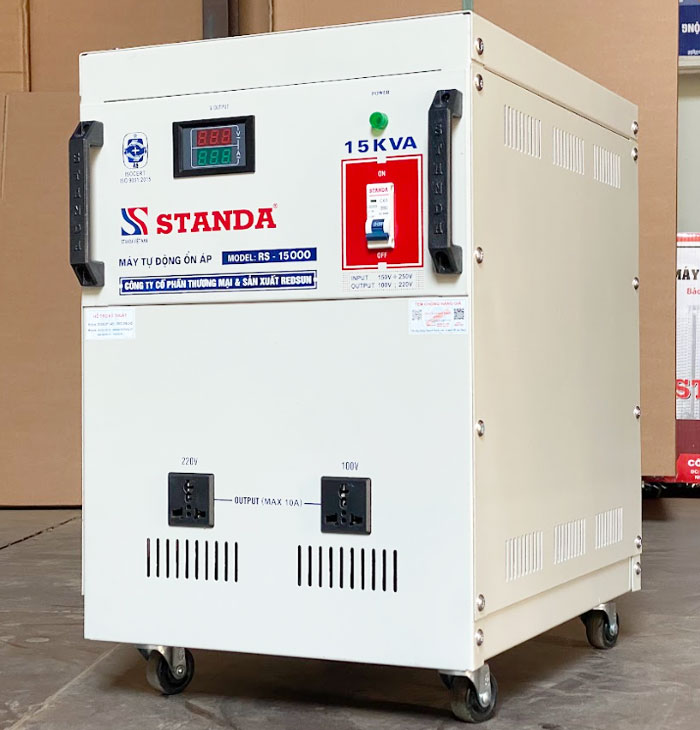 ổn áp Standa 15KVA dải 150V - 250V dây đồng mặt nghiêng của ,máy dây đồng