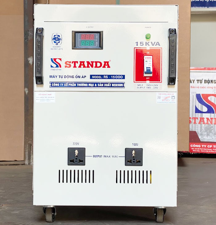 ổn áp Standa 15KVA dải 150V -430V dây đồng DHDT mặt trước máy