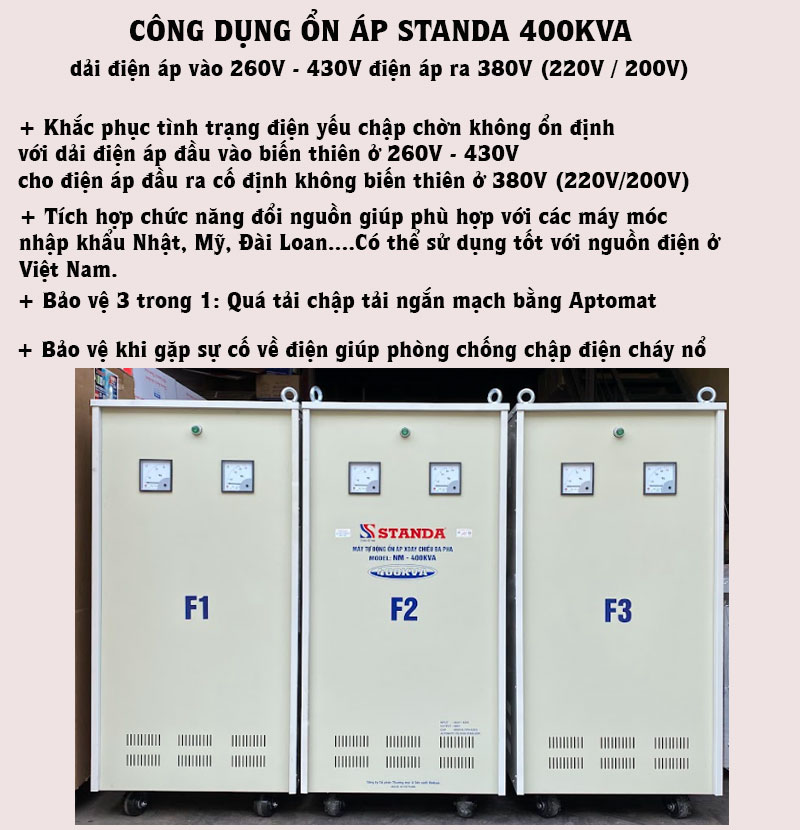 anh cong dung cua on ap Standa 400KVA mat truoc may 