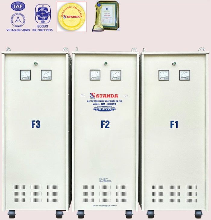 ổn áp Standa 600KVA dải 260V-430V dây đồng mặt trước máy