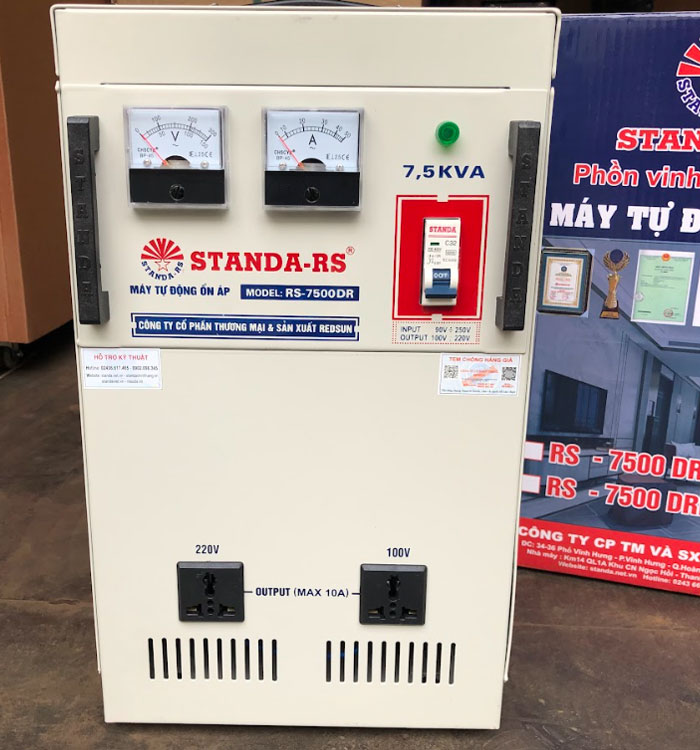ổn áp Standa 7.5KVA dải 90V-250V dây đồng màu ghi