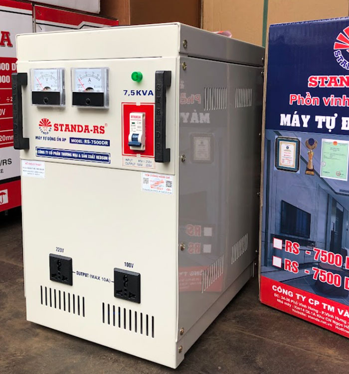 ổn áp Standa 7.5KVA mặt nghiêng của máy dây đồng