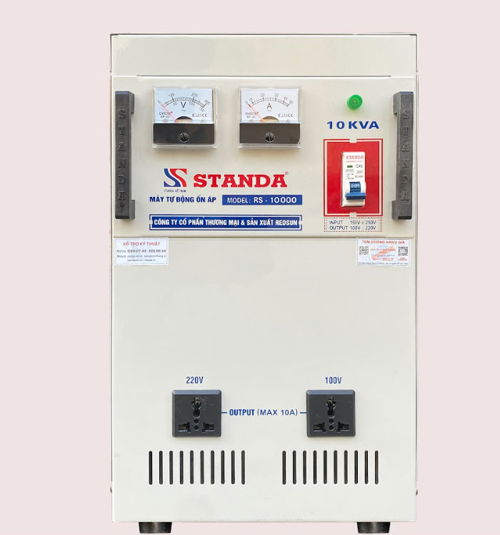 ảnh ổn áp Standa 10KVA đồng hồ điện tử giá rẻ mặt trước của máy