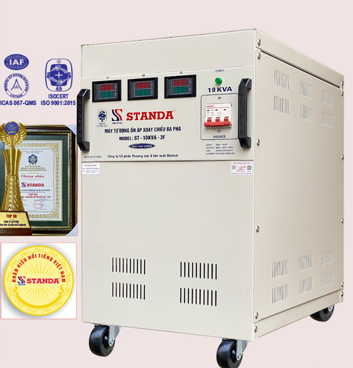 ảnh máy ổn áp 3 pha Standa 10KVA dải 260V - 430V dây đồng mặt nghiêng của máy .2