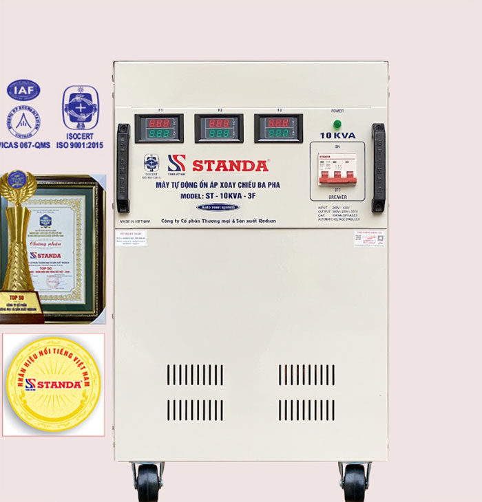 máy ổn áp 3 pha 10KVA dải 260V -430V mặt trước máy máy ổn áp 3 pha 10KVA dải 260V -430V mặt trước máy