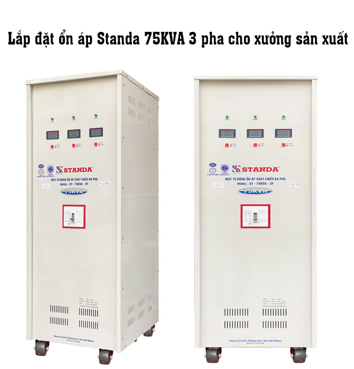 ổn áp Standa 75KVA dải 260V - 430V dây đồng mặt trước của máy