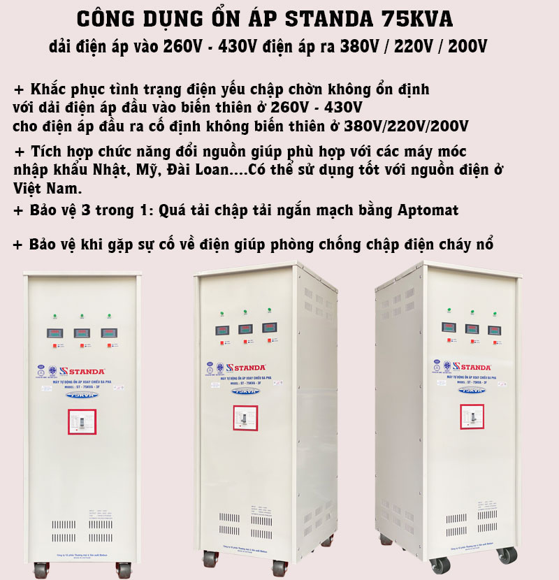 công dụng của ổn áp Standa 75KJVA dải 260V -430V .1