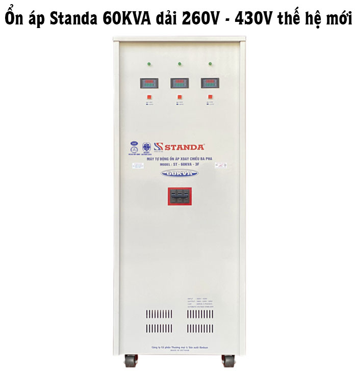 Ổn áp Standa 60KVA dải 260V -430V thế hệ mới dây đồng mặt trước của máy