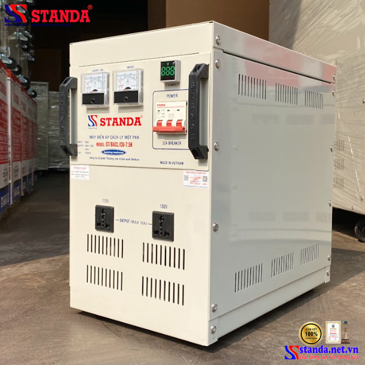 Hình ảnh máy biến áp cách ly Standa 7.5KVA điện áp 220V-220V-110V-100V mặt nghiêng của máy