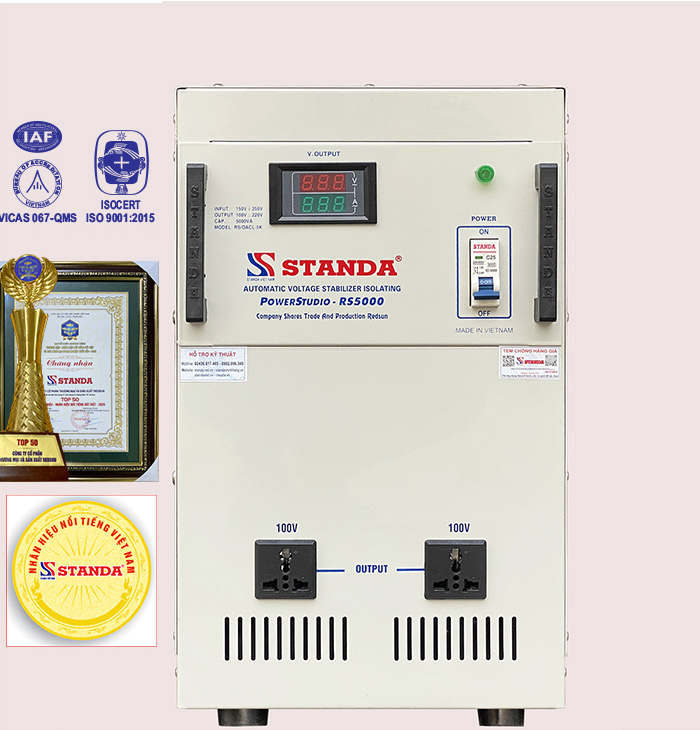 Ổn áp cách ly STANDA 5KVA dải điện áp 150V/250V điện áp ra 100V