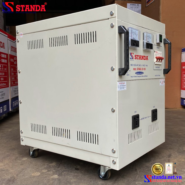 biến áp cách ly Standa 10KVA dải điện áp 220V-220V-110V-100V mặt nghiêng của máy dây đồng 100% nghiêng trái