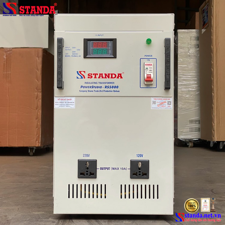máy biến áp cách ly STANDA 5KVA điện aspV-220V-100V
