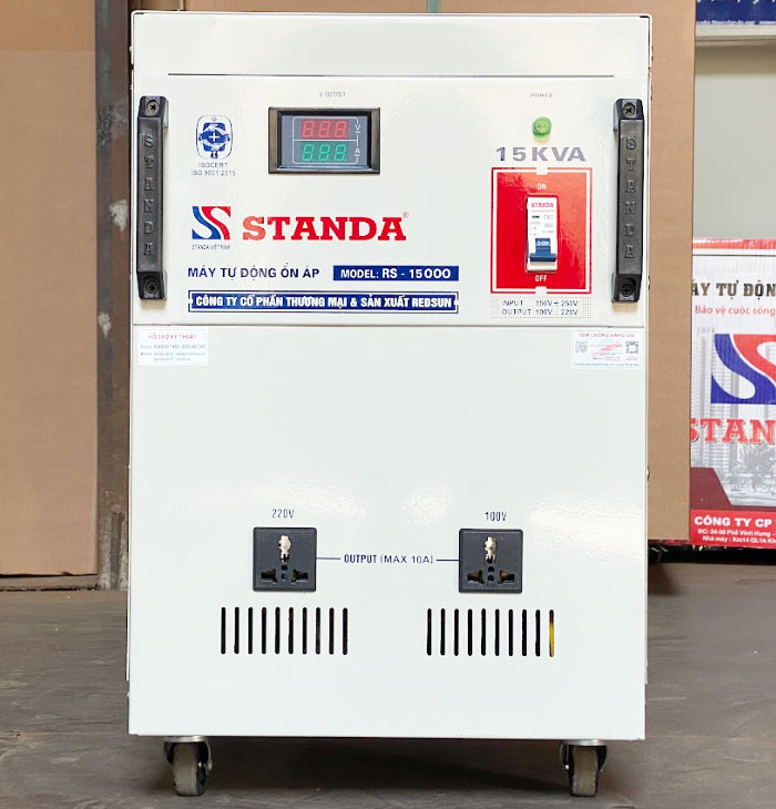 ổn áp Standa 15KVA dải 150V -250V dây đồng - DHDT mặt trước của máy