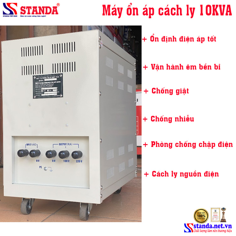 Máy ổn áp cách ly Standa 10KVA điện áp 90V -250V mặt sau của máy 
