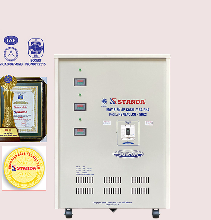 Biến áp cách ly Standa 50KVA Input 480V Output 380V; 220V dây đồng 100%