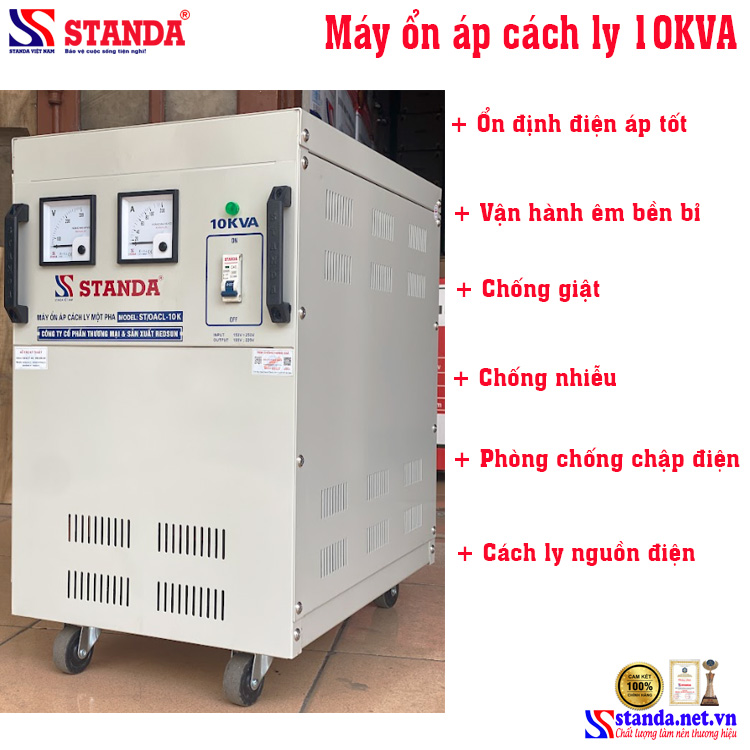 Ổn áp cách ly Standa 10KVA điện áp 90V - 250V mặt nghiêng của máy 