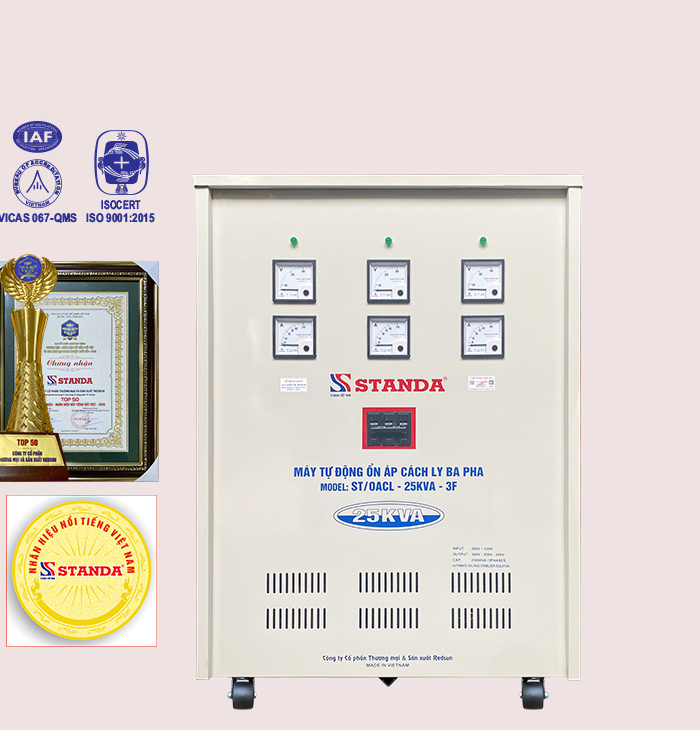 Ổn Áp Cách Ly Standa 25KVA Dây Đồng 260V~430V Điện Ra 380V-220V-200V