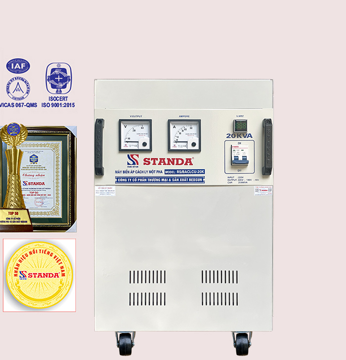 Biến áp cách ly Standa 20KVA dây đồng 100% điện vào 220V ra 220V-100V