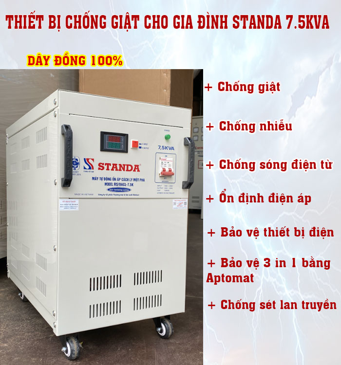 ảnh thiết bị chống giật Standa 7.5KVA dây đồng siêu bền bỉ ảnh thiết bị chống giật Standa 7.5KVA dây đồng siêu bền bỉ