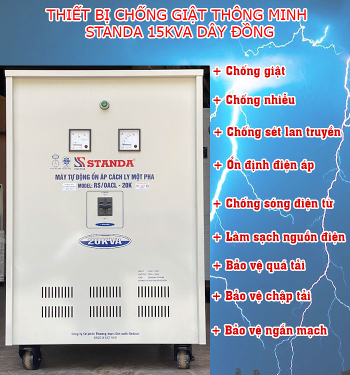 Ảnh thiết bị chống giật Standa 20KAV dây đồng chống giật trọn đời 20KVA mặt trước máy Ảnh thiết bị chống giật Standa 20KAV dây đồng chống giật trọn đời 20KVA mặt trước máy
