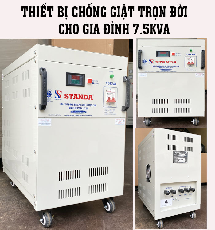 ảnh thiết bị chống giật Sranda 7.5KVA dây đồng mặt trước máy