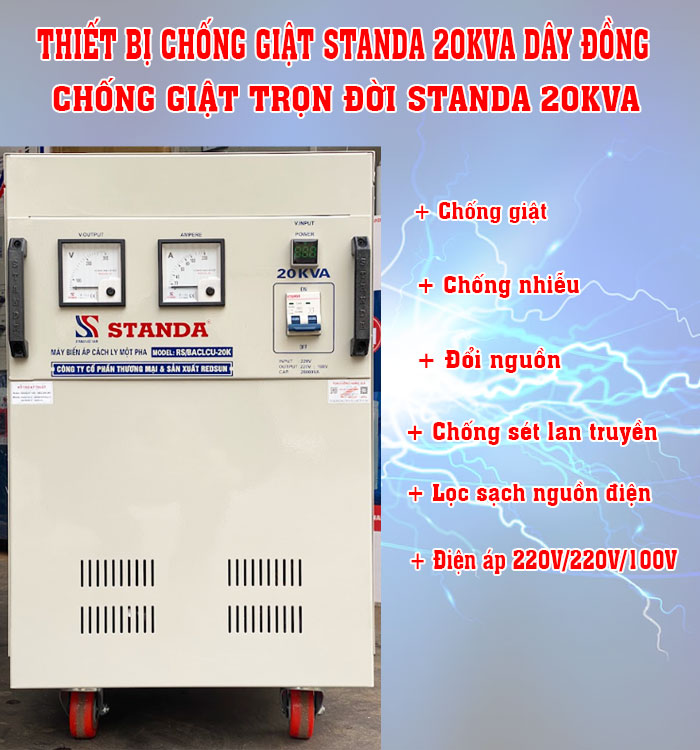 thiết bị chống giật Standa 20KVA 220V-220V-110V mặt trước máy