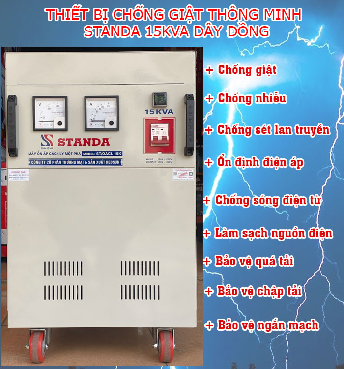Thiết bị chống giật thông minh trọn đời Standa 15KVA dây đồng mặt trước của máy Thiết bị chống giật thông minh trọn đời Standa 15KVA dây đồng mặt trước của máy