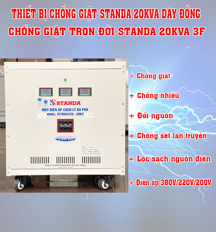 thiết bị chống giật trọn đời thông minh Standa 20KVA 3F mặt trước của máy