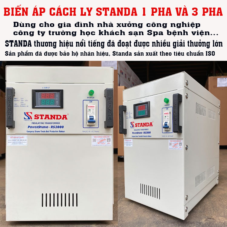 Ảnh biên áp cách ly Standa 1 pha và 3 pha dây đồng siêu bền bỉ